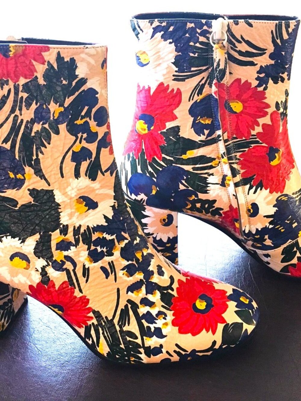 NIB Balenciaga Flower Multicolor Cracked Leather Booties 40
